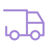 Purple outline of a delivery truck on a white background.