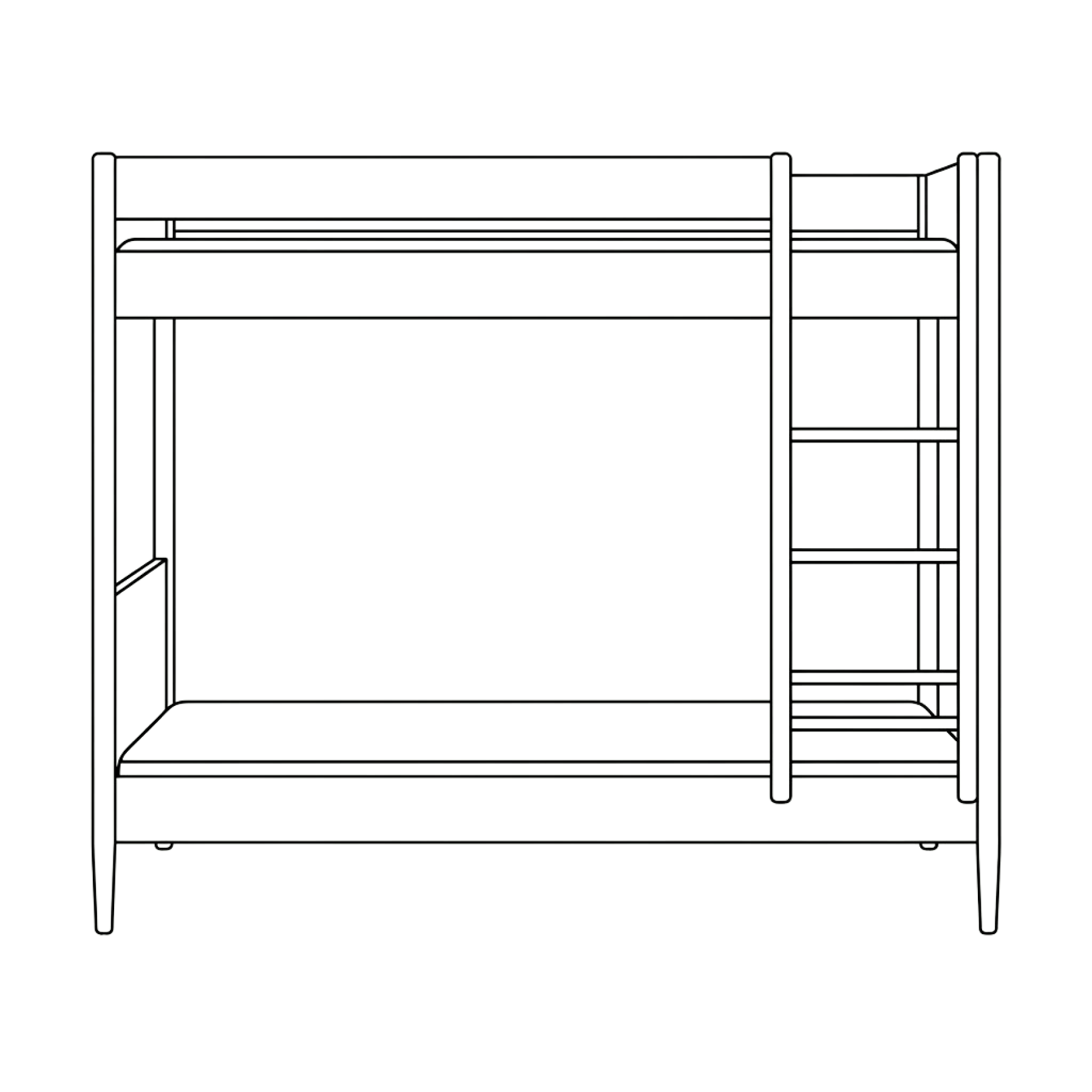 A black outline illustration of a bunk bed.