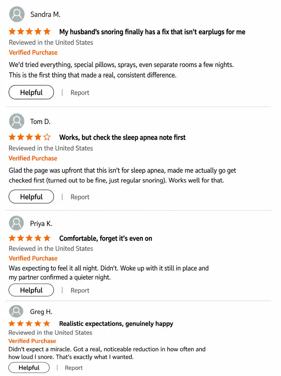 A collection of four positive customer reviews, each with text and a star rating.