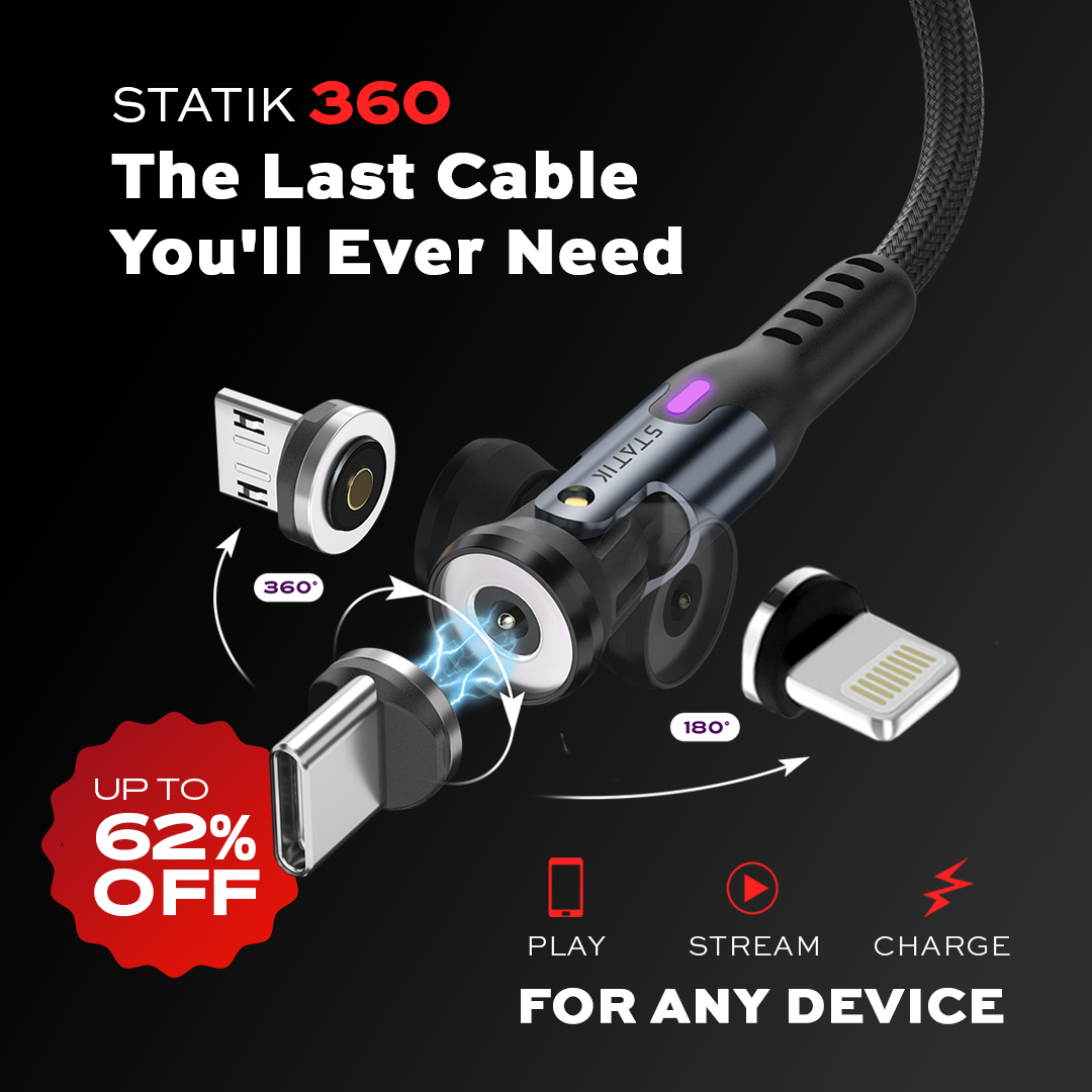 Magnetic charging cable with interchangeable connectors and promotional text for a discount.