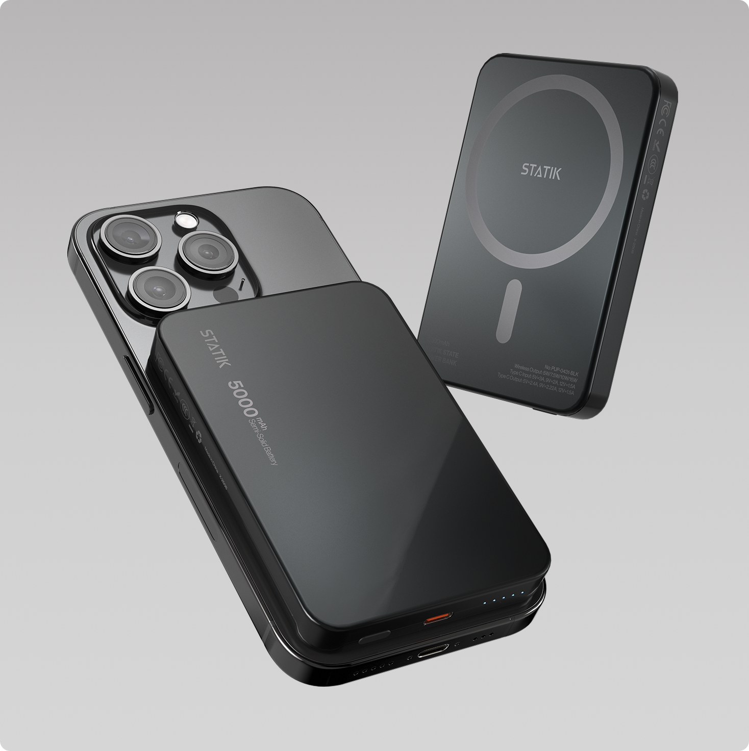 Two sleek black power banks with 'STATIK' branding and 5000mAh capacity.