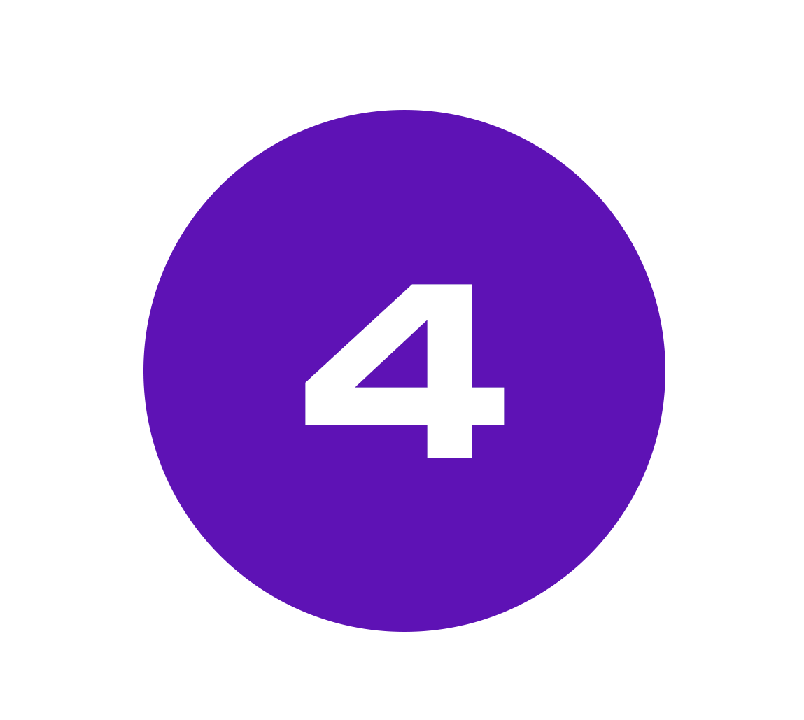White number four on a purple square background.