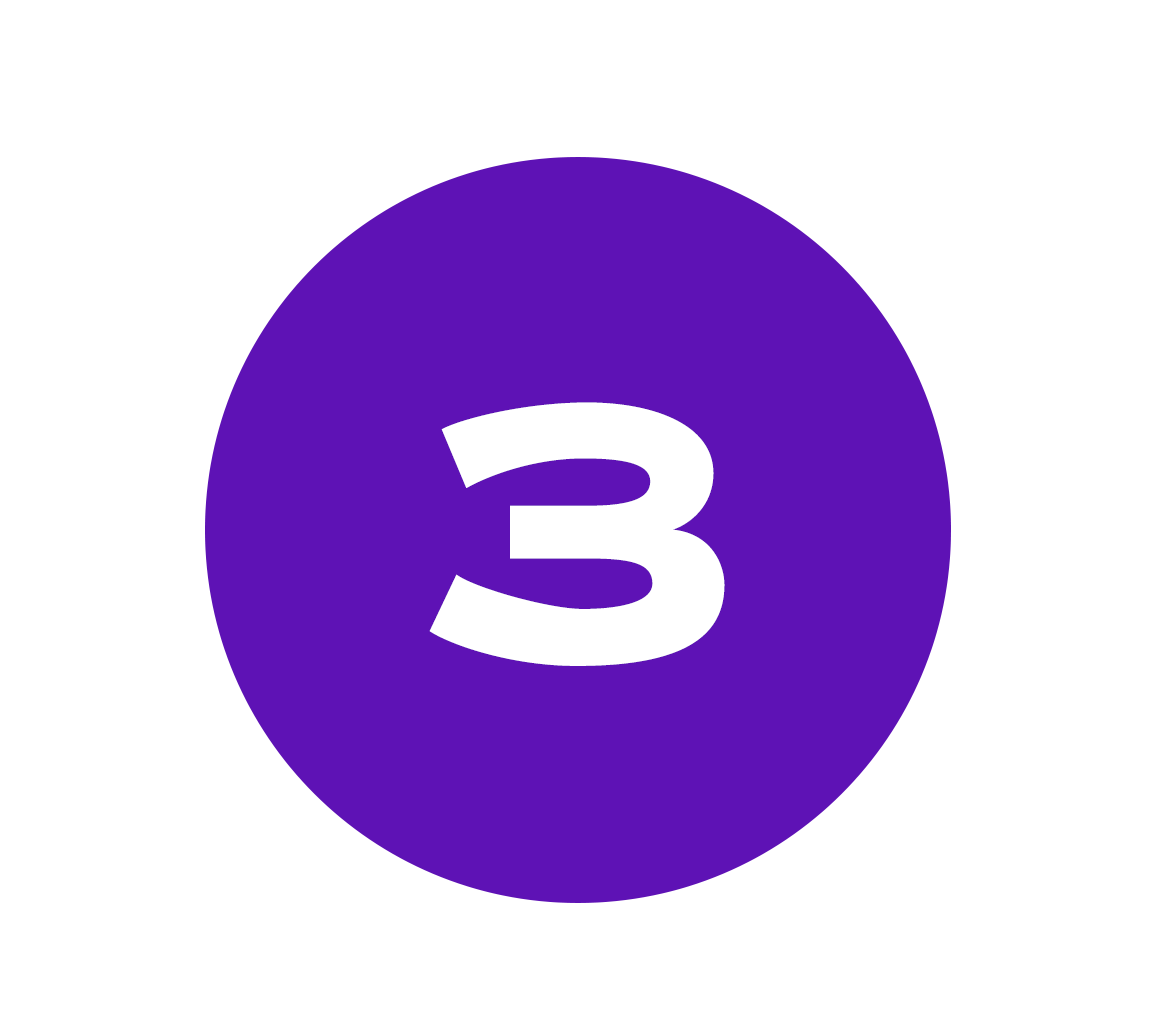 White number three on a purple background.