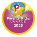 A circular badge for the Parents' Picks Awards 2025, with a star and the letter P.