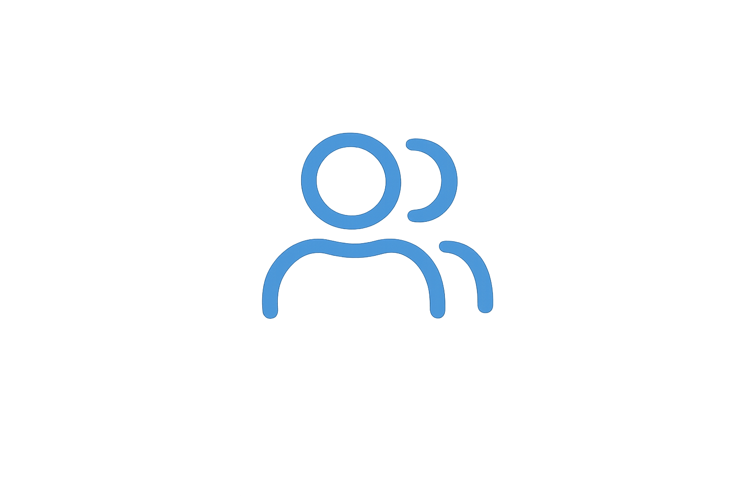 A blue line-art icon of two people on a white background.