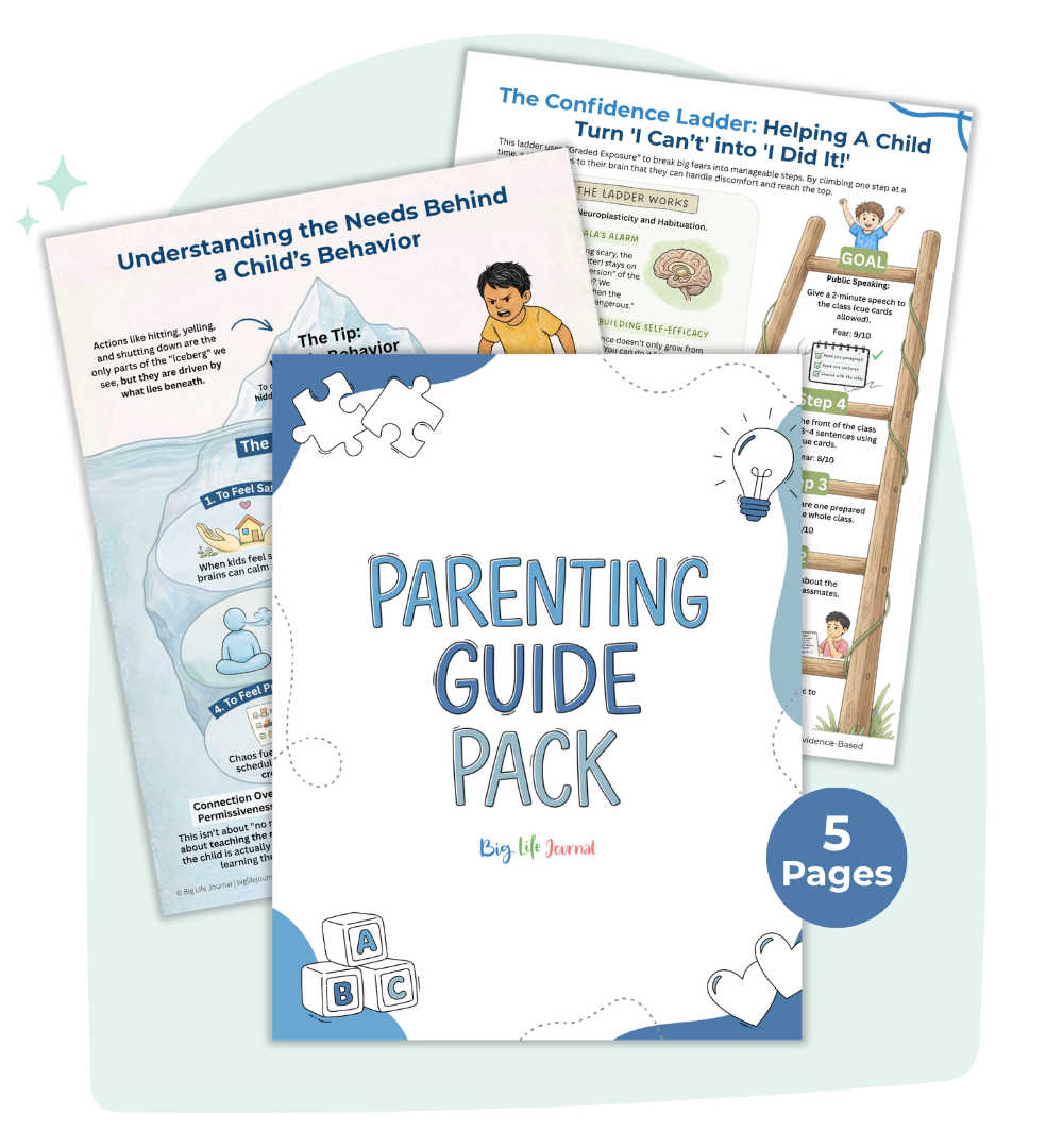 A collection of illustrated worksheets from the Big Life Journal 'Parenting Guide Pack'.