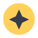 A dark, four-pointed star inside of a yellow circle.