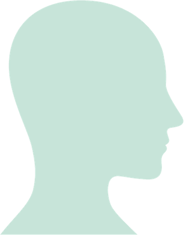 A pale green placeholder silhouette of a person's head and neck in profile against a white background.