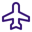 A purple outline icon of an airplane, viewed from above.