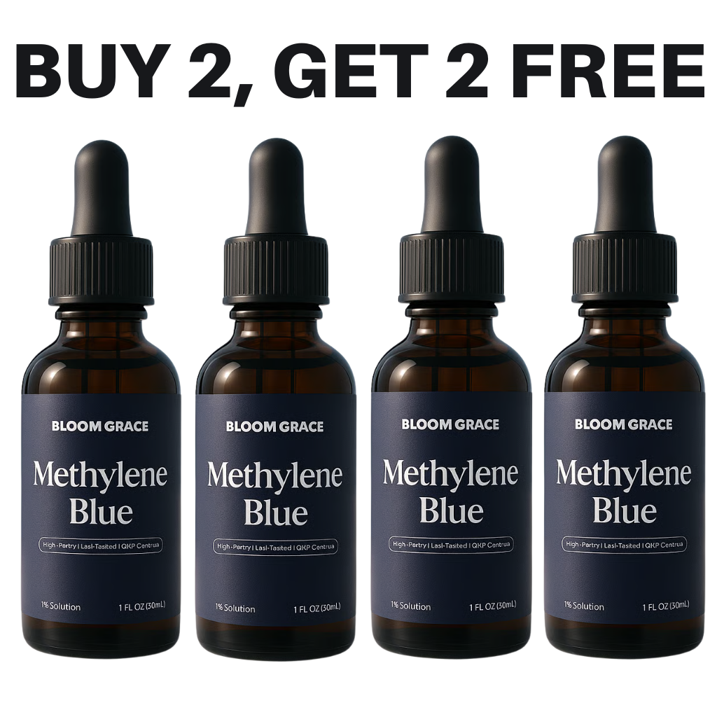Four bottles of Methylene Blue with 'Buy 2, Get 2 Free' text above.