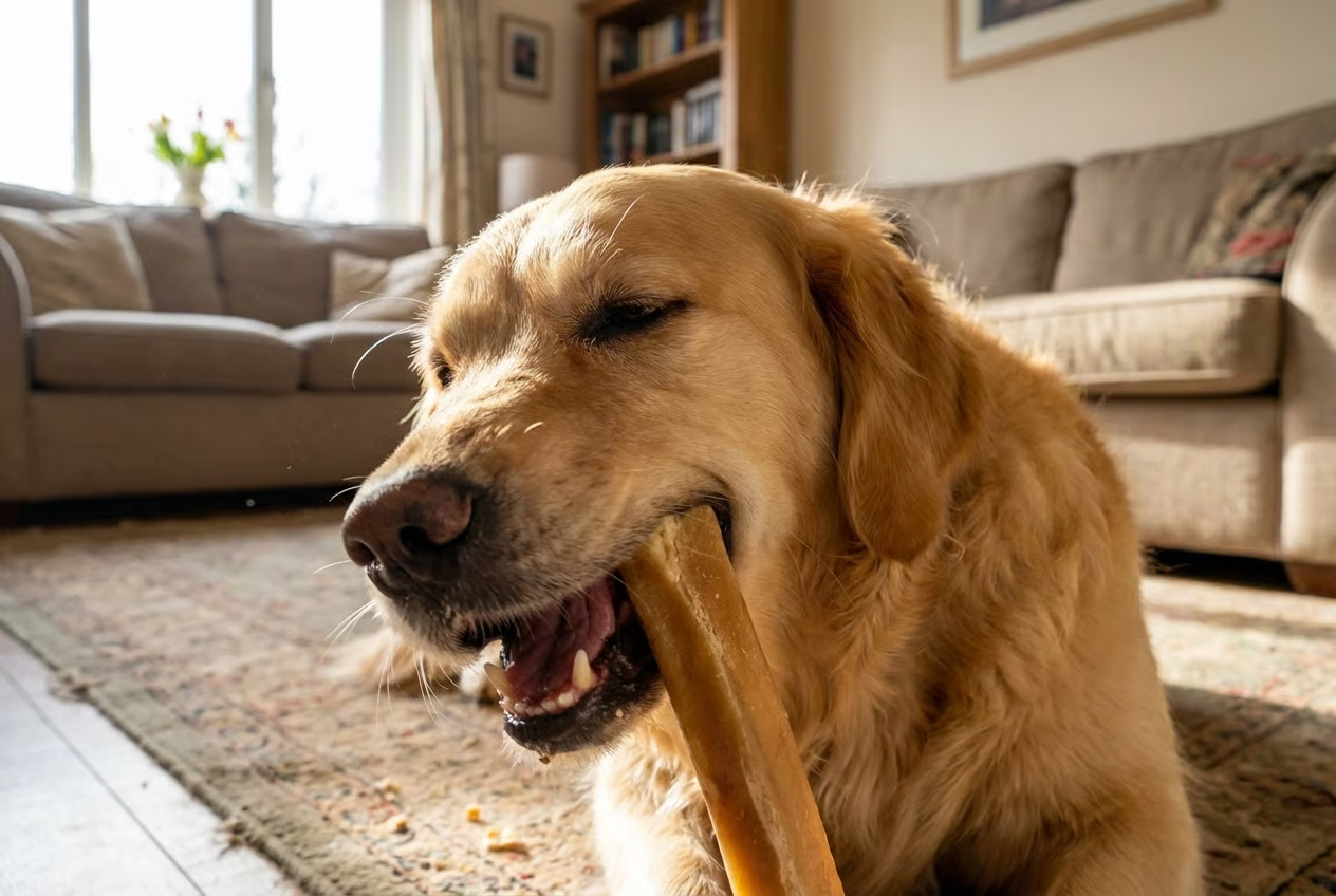 Dog enjoying a natural yak chew
