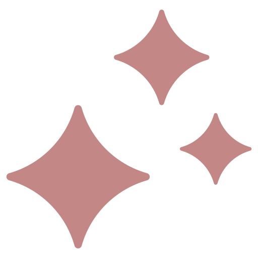 Three stylized pink sparkles on a transparent background.