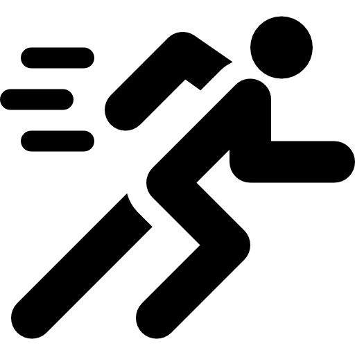 Silhouette of a running person with speed lines.