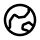 A simple, black outline icon of a planet or globe with stylized continents.