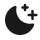 A dark gray icon of a crescent moon with two plus-sign shaped stars to its right.