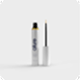 Tube and applicator bottle of beauty product on white background.
