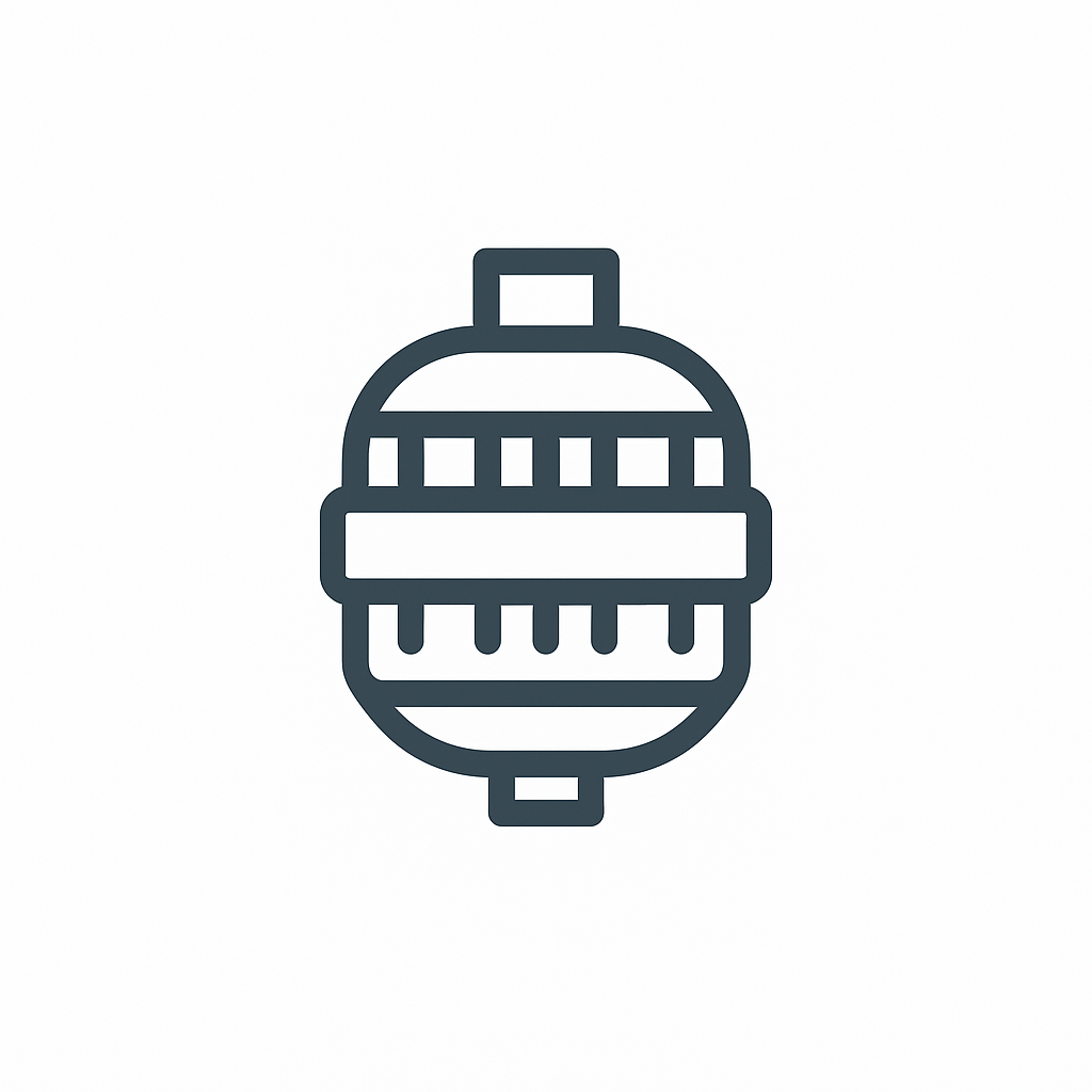 Icon of a round industrial filter or valve with horizontal lines.