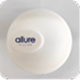 White circular object with the word 'allure' printed on it.