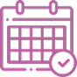 A purple icon of a calendar with a checkmark in a circle at the bottom right.