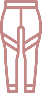A dusty pink line icon of a pair of leggings or athletic pants.