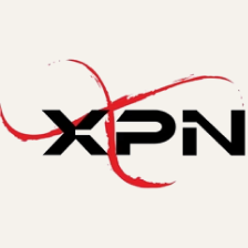 Logo with black 'XPN' text and red abstract swoosh design.