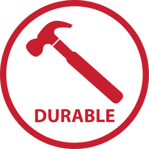 Red hammer icon with the word 'Durable' below it.