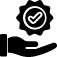 Icon of a hand holding a gear with a checkmark.