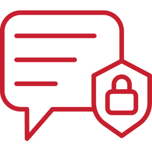 Red chat bubble with a lock symbol, indicating secure messaging.