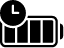 Icon of a battery with a clock symbol on top.