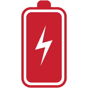 Red battery icon with a white lightning bolt inside.