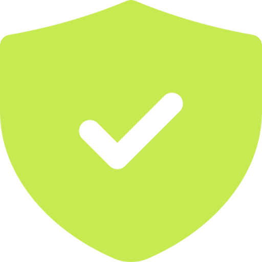 Green shield with a black checkmark in the center.