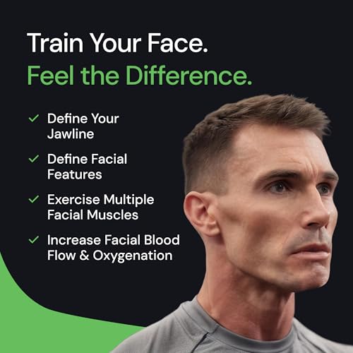 A man with a defined jawline next to text reading 'Train Your Face. Feel the Difference.'