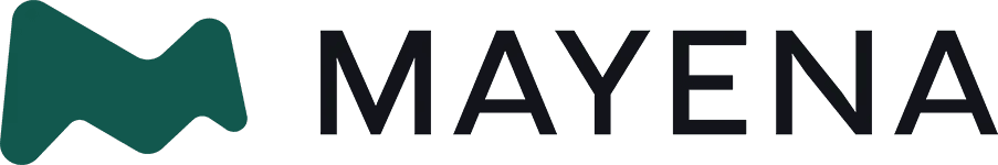 The logo for Mayena, featuring a green abstract symbol next to the company name in black text.