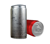 Two soda cans, one silver and one red, with water droplets.
