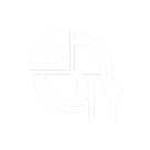 A white icon of a plate divided like a pie chart with a percentage symbol, alongside a fork and spoon.