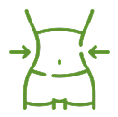 Green outline of a waist with arrows pointing inward.