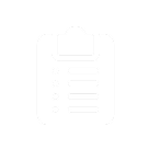 A white icon of a clipboard with a checklist against a black background.