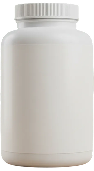 A plain, white, unlabeled plastic bottle with a ribbed screw-on cap, against a black background.