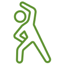 Green stick figure doing a side stretch.