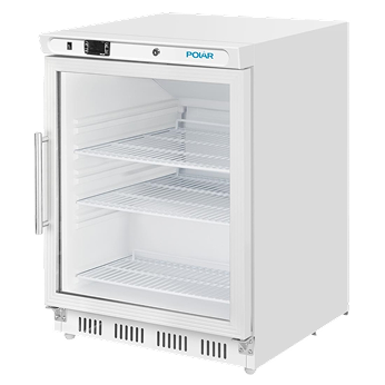 A four-door, stainless steel commercial refrigerator on caster wheels, shown against a white background.