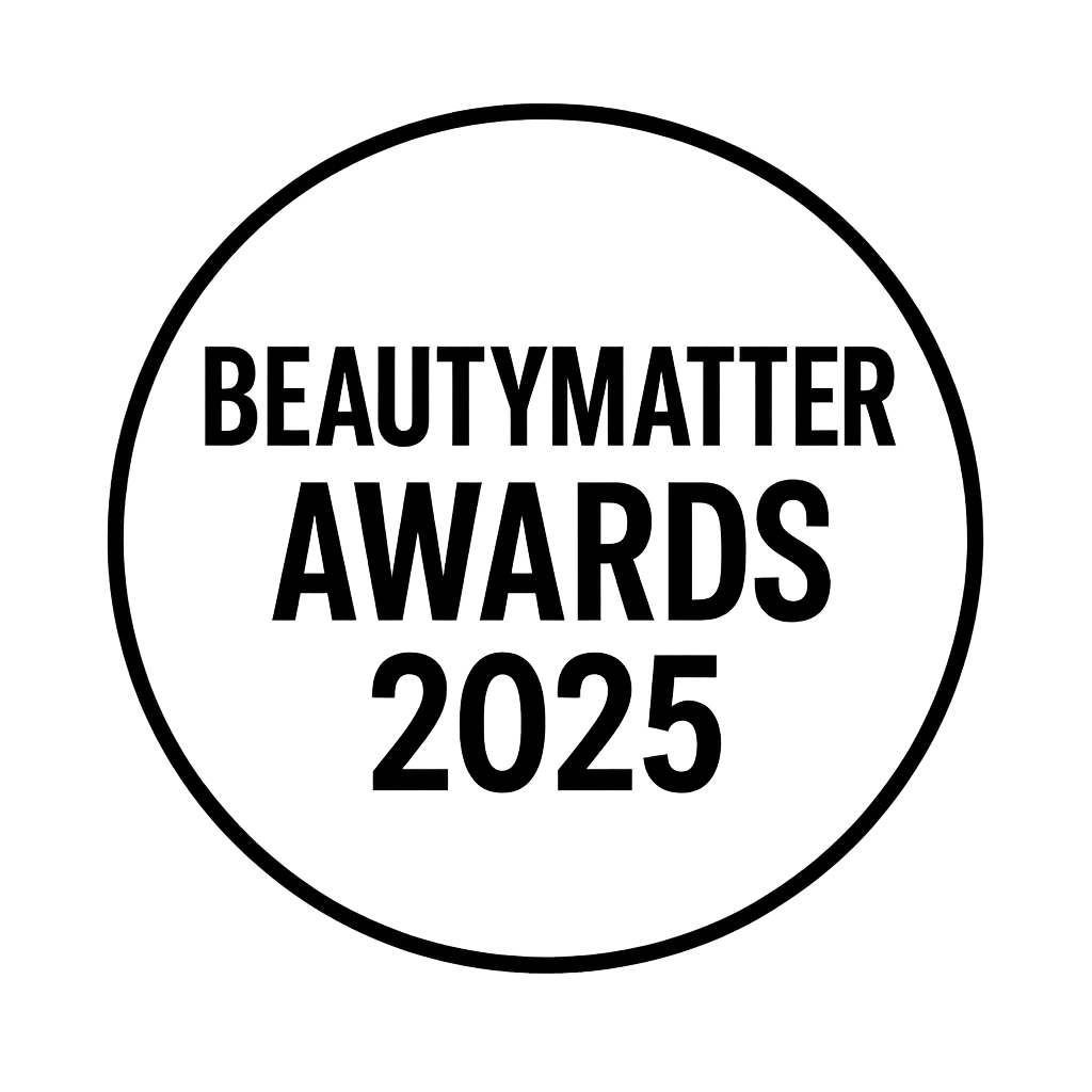 Dark circular logo with 'BeautyMatter Awards 2025' text.