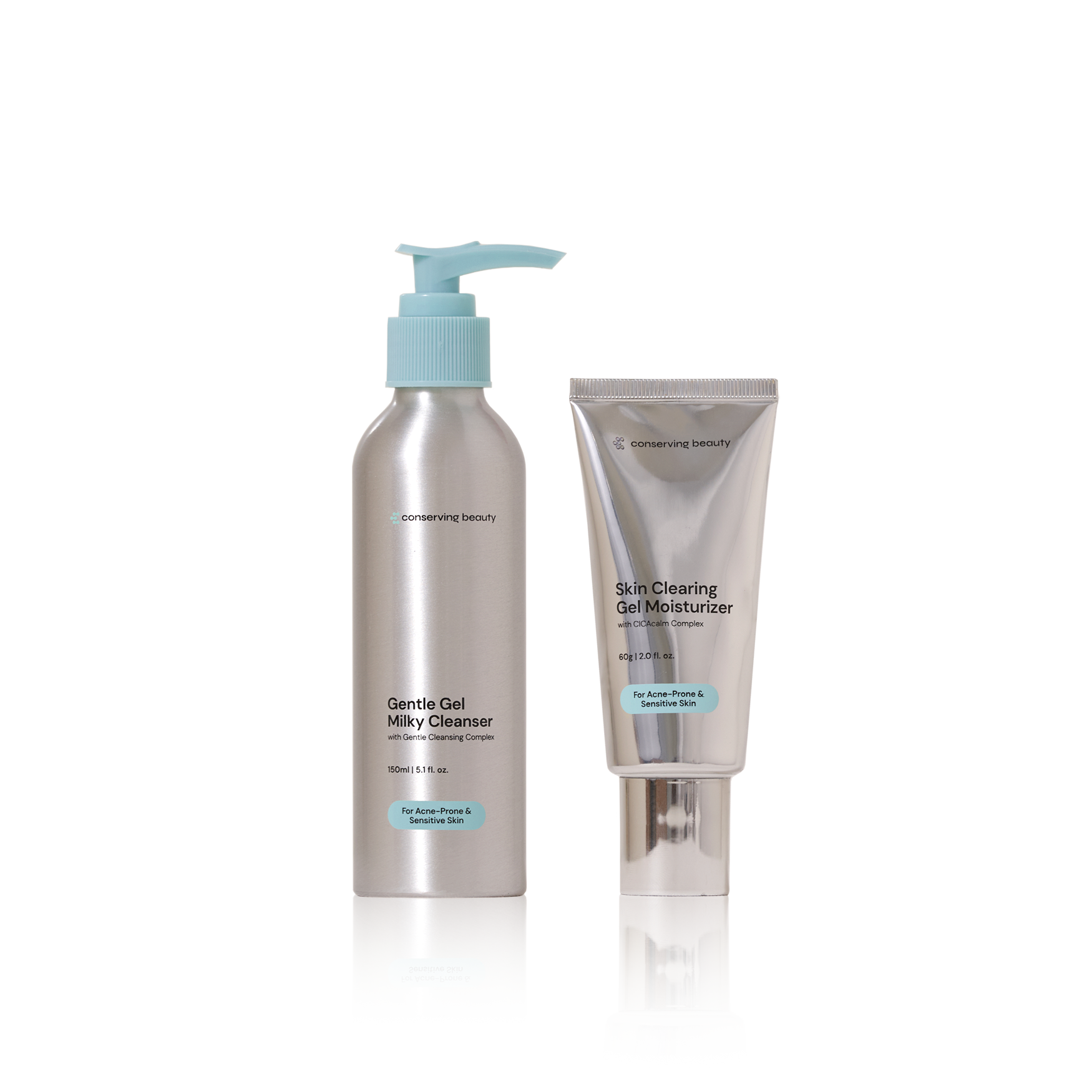 Chrome cleanser bottle and moisturizer tube