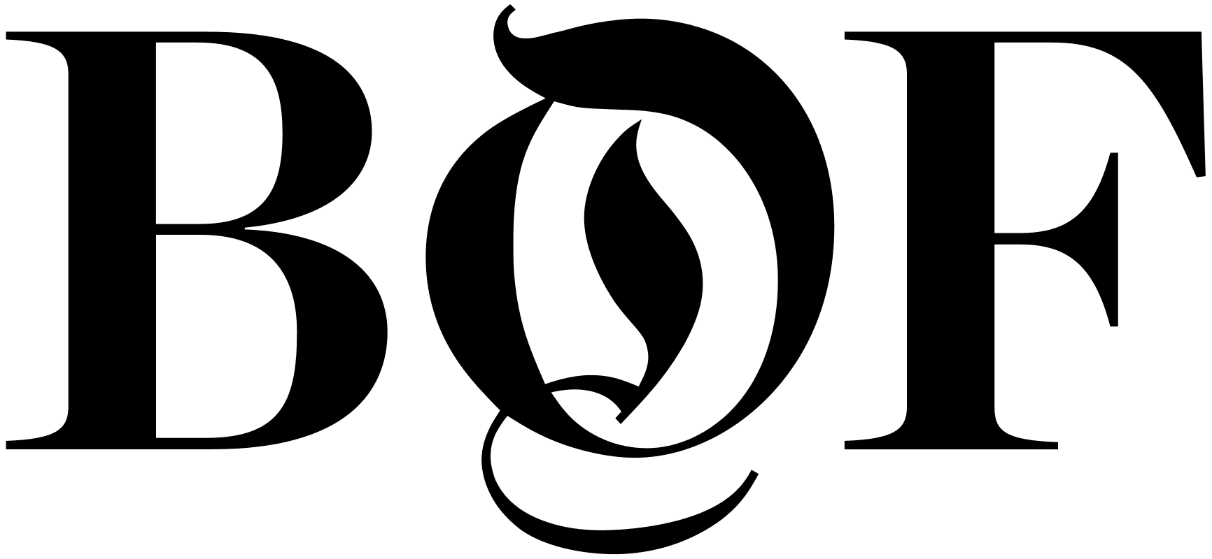 Stylized letters 'BOF' in black with decorative design.