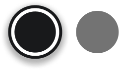 A black circle with a white ring next to a solid gray circle on a white background.