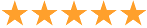 Five orange stars in a row on a transparent background.