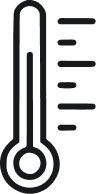 Simple black thermometer icon with measurement lines.