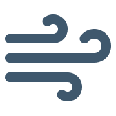 A blue-grey stylized icon representing wind on a black background.