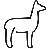 Outline of a llama in black on a white background.
