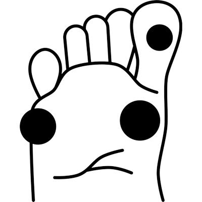 Outline of a foot with circles on toes and sole.
