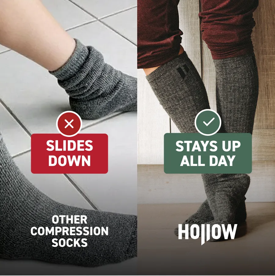 Comparison of two socks: one slides down, the other stays up.